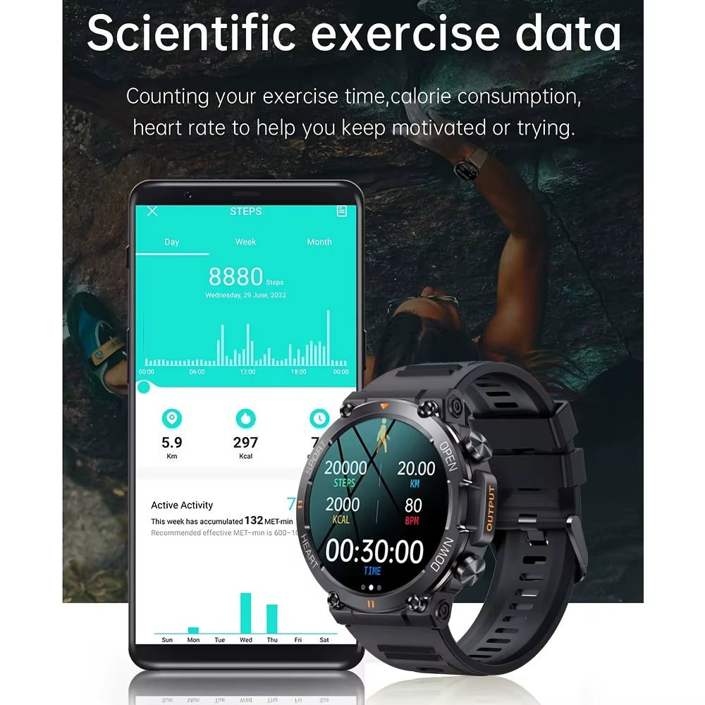 K56Pro Men's Smart Watch with Heart Rate Monitor, Bluetooth Connectivity, 400mAh Long Battery Life, 1.39-Inch 360x360 HD Display for Outdoor Sports