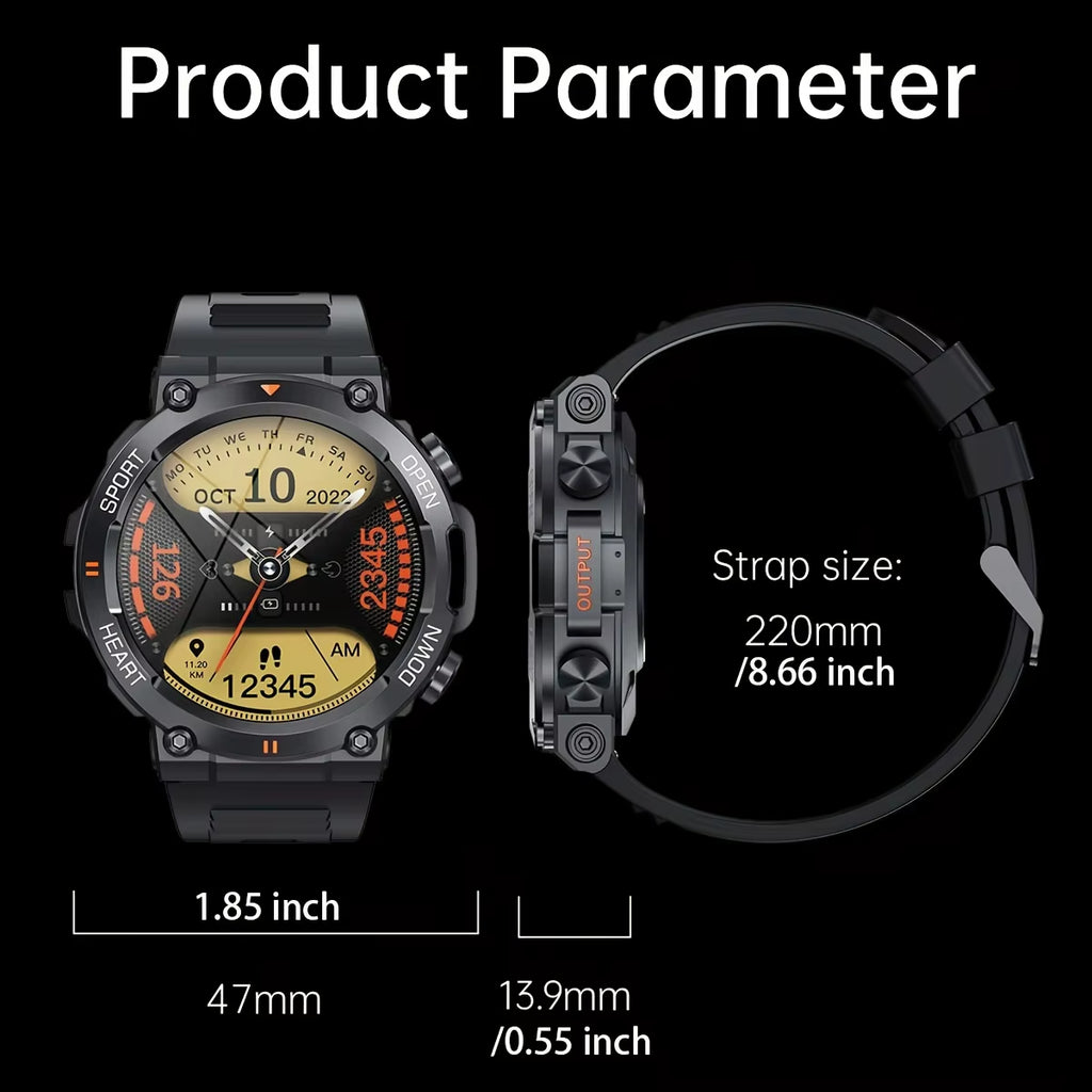 K56Pro Men's Smart Watch with Heart Rate Monitor, Bluetooth Connectivity, 400mAh Long Battery Life, 1.39-Inch 360x360 HD Display for Outdoor Sports